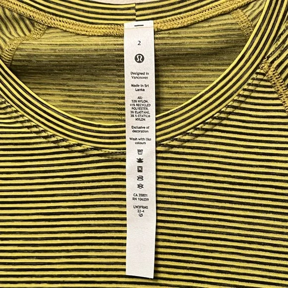 NWT Lululemon Swiftly Tech 2.0 Size 2 Yellow & Black Athletic Shirt (fitted) - Picture 3 of 9